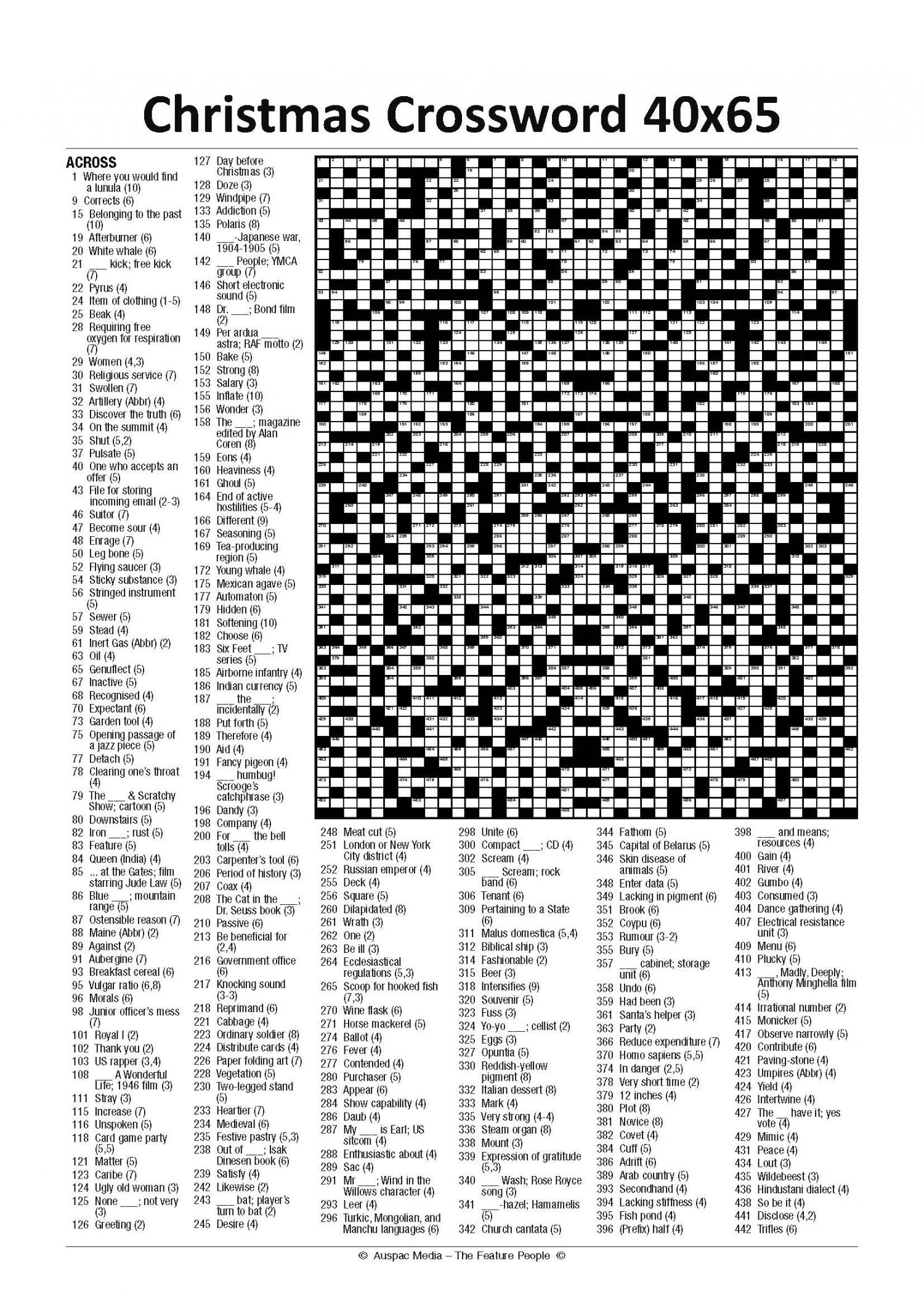 Christmas Crossword 40 X 65 - Large (Kf) pertaining to Large Print Christmas Crossword Puzzle