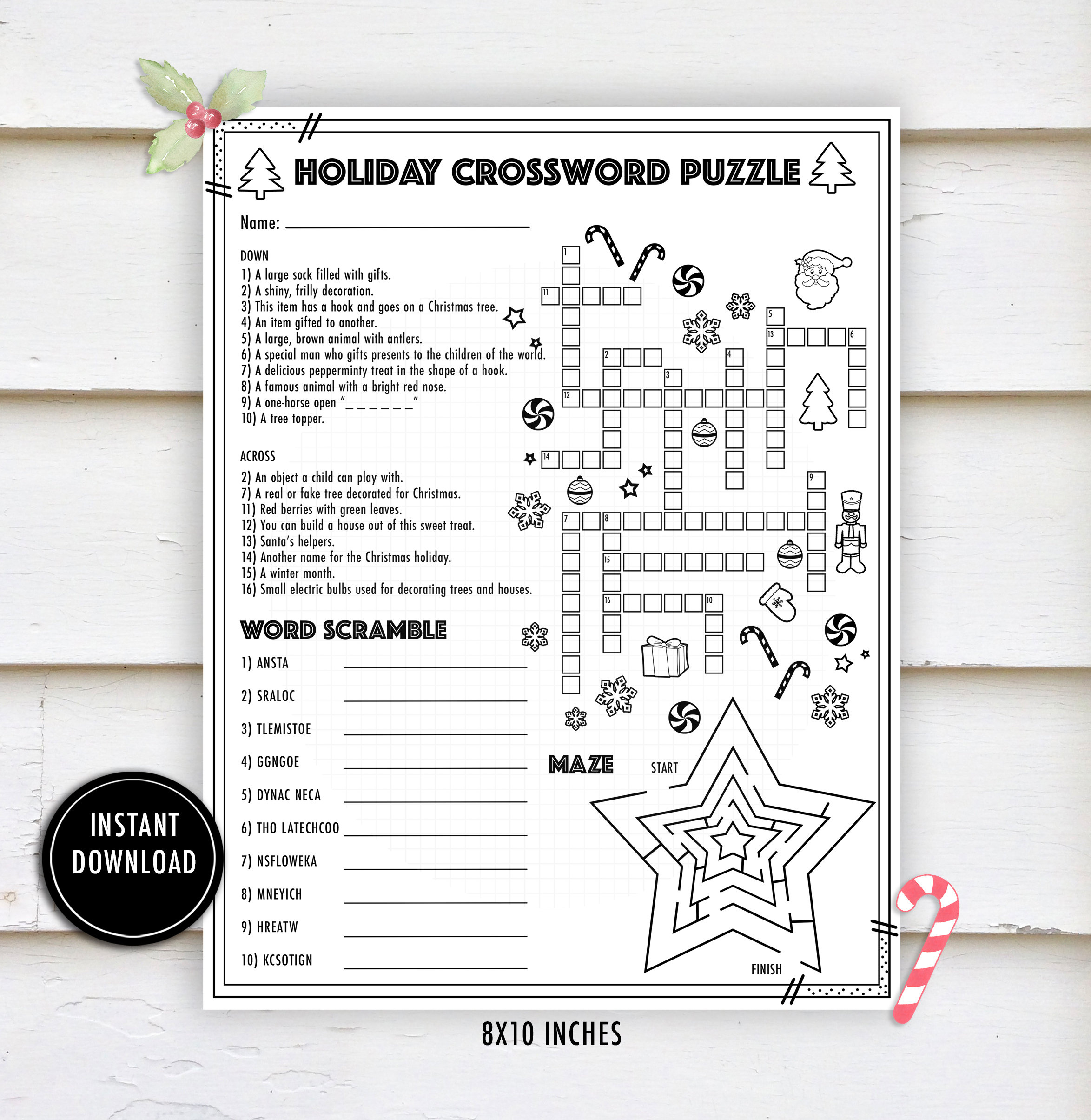 Christmas Crossword Activity Puzzle- &amp;quot;Christmas Worksheets&amp;quot; Winter throughout Large Print Christmas Crossword Puzzle