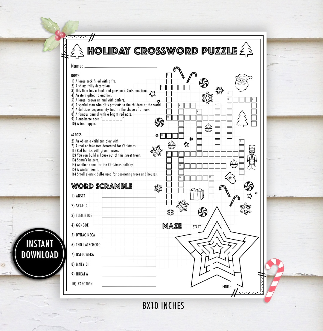 Christmas Crossword Activity Puzzle- &amp;quot;Christmas Worksheets&amp;quot; Winter within Spot For Christmas Decorations Crossword