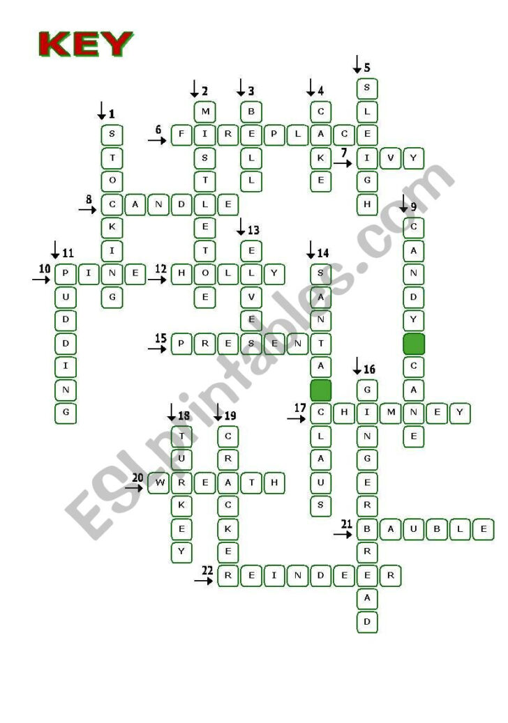 Christmas Words Crossword Answer Key