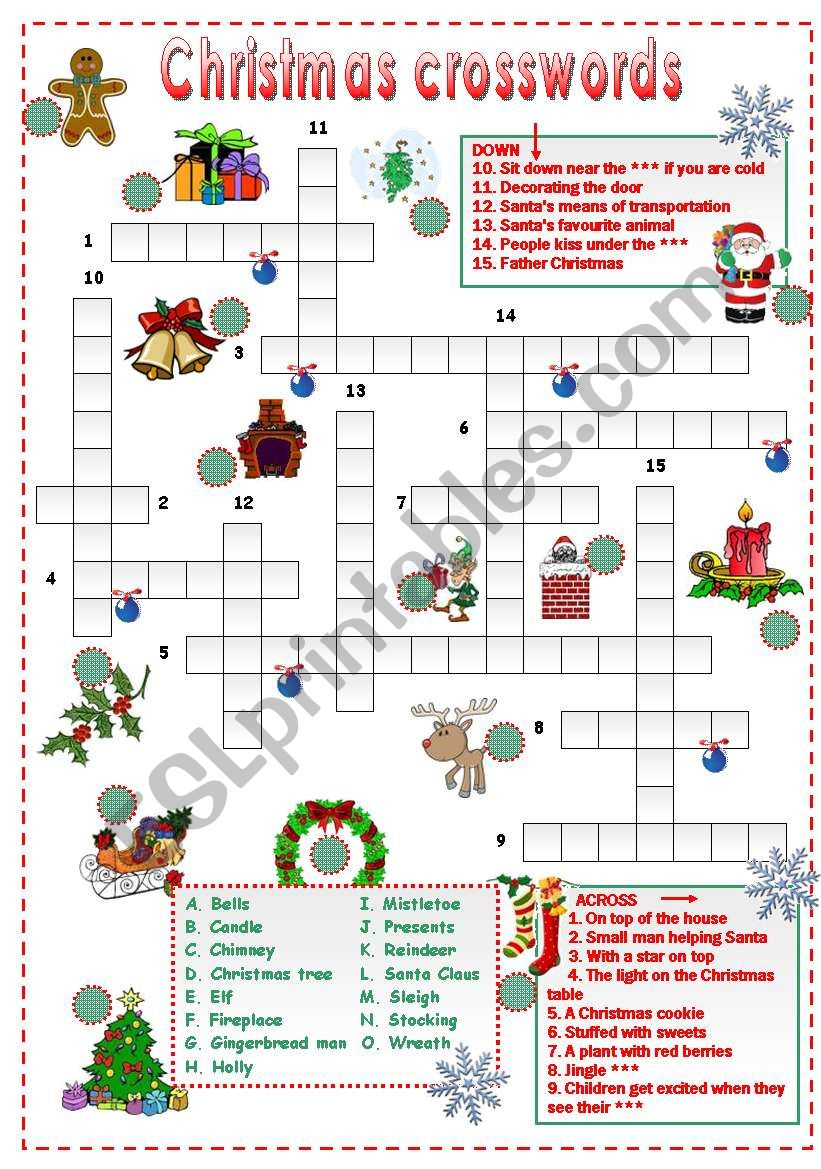 Christmas Crossword For Beginners - Esl Worksheetfirstime within Spot For Christmas Decorations Crossword