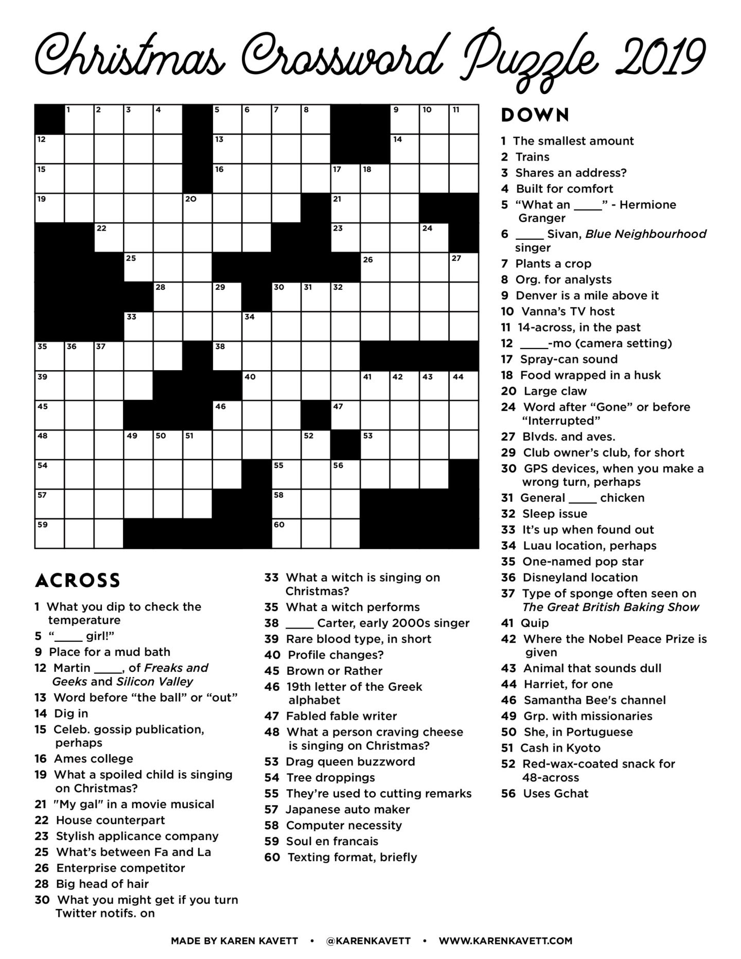 christmas crossword puzzle 2019 karen kavett intended for difficult christmas crossword puzzle Christmas Crossword Puzzle 2019 - Karen Kavett intended for Difficult Christmas Crossword Puzzle
