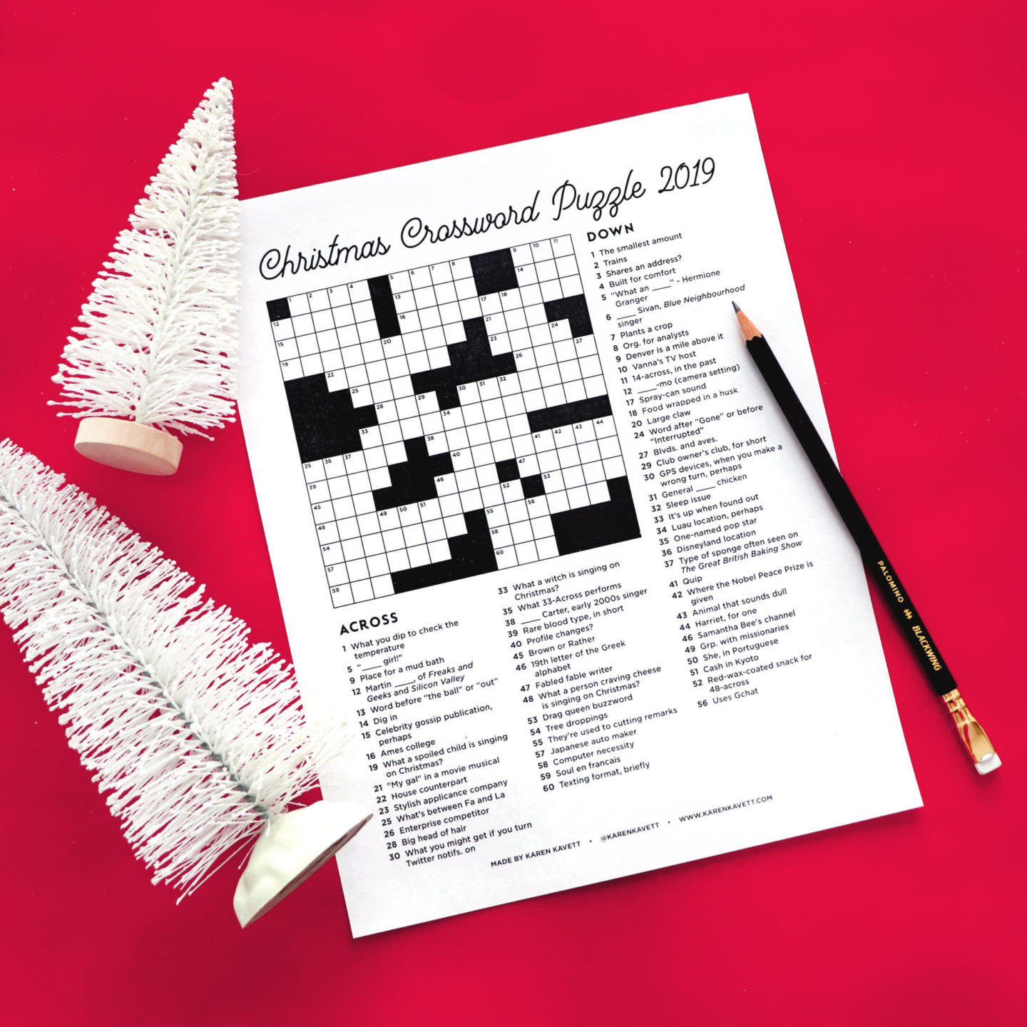 Christmas Crossword Puzzle 2019 - Karen Kavett throughout La Christmas Setting Crossword Clue