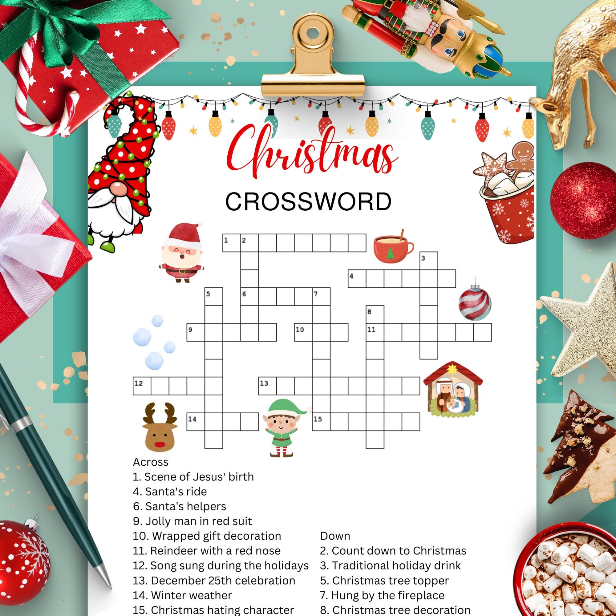 Christmas Crossword Puzzle, Christmas Games Kids, Family Christmas with Christmas Topper Crossword Clue