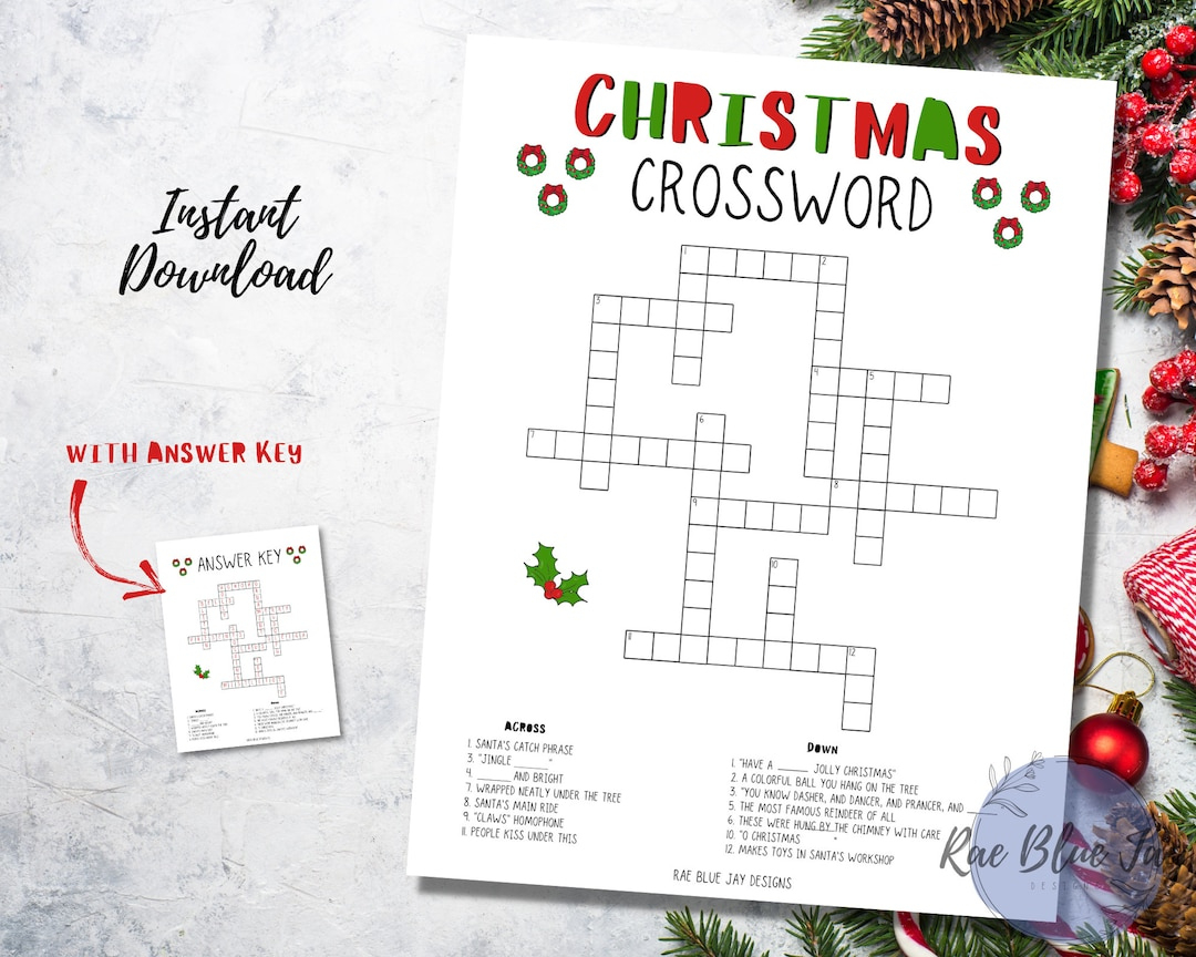 Christmas Crossword Puzzle Printable, Instant Download Kids in Christmas Display Crossword Clue