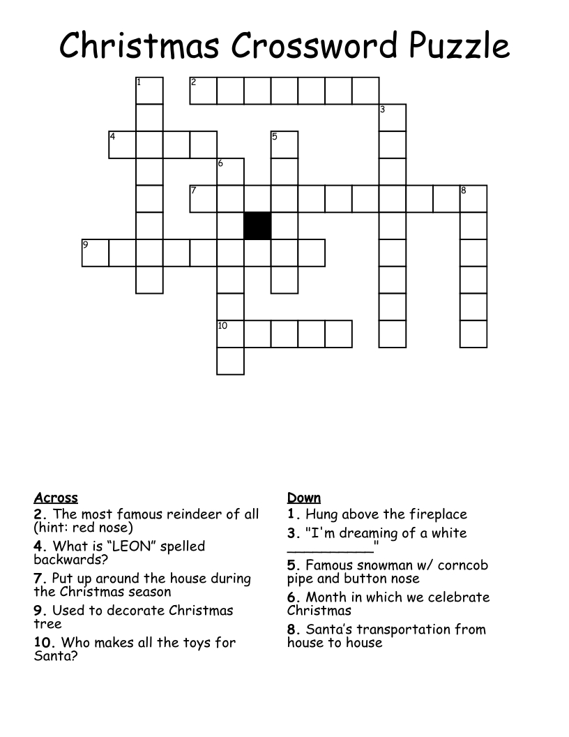 Christmas Crossword Puzzle - Wordmint intended for White Christmas Star Crossword