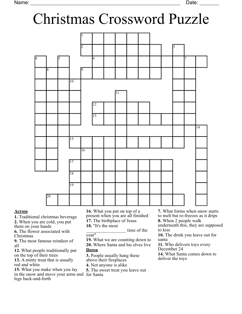 Christmas Crossword Puzzle - Wordmint within Free Christmas Crossword Printable