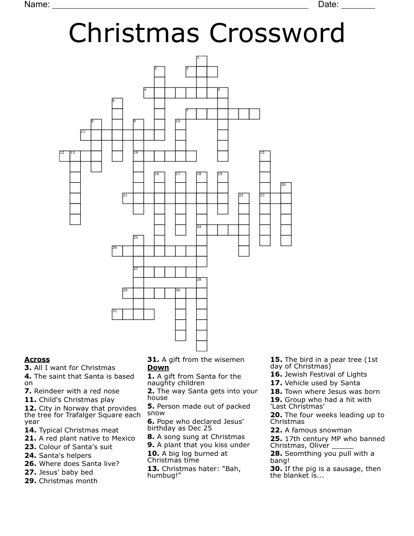Christmas Crossword - Wordmint for Last Christmas Group Crossword