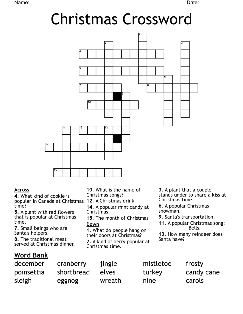 Christmas Crossword - Wordmint pertaining to Christmas Plant Crossword Clue