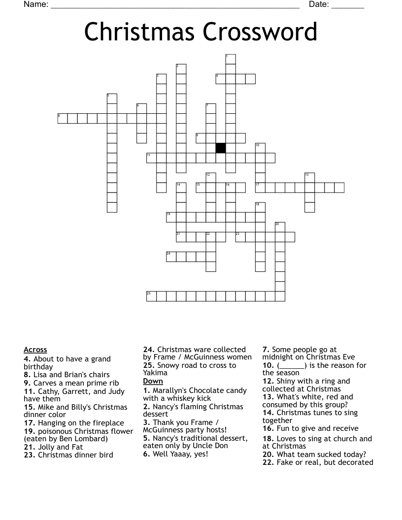 Christmas Crossword - Wordmint with Traditional Christmas Eve Dish For Some Crossword