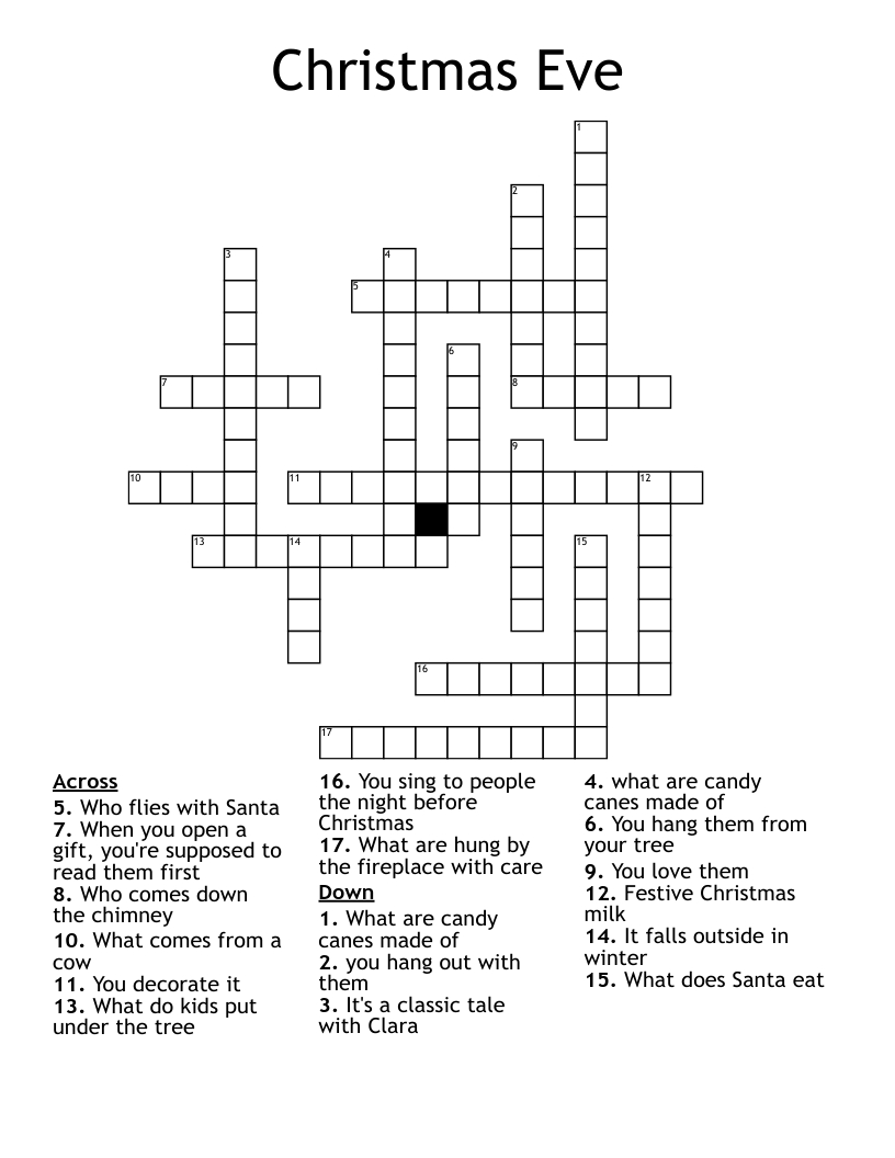 Christmas Eve Crossword - Wordmint in It Falls on the Eve of Christmas Eve Crossword