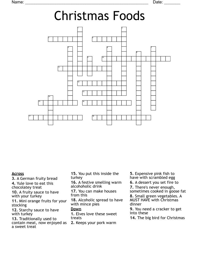 Christmas Foods Crossword - Wordmint intended for German Christmas Bread Crossword Clue