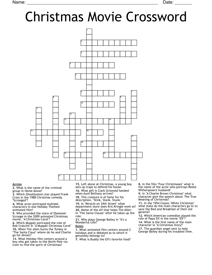 Christmas Movie Crossword - Wordmint regarding Animated Christmas Film Crossword