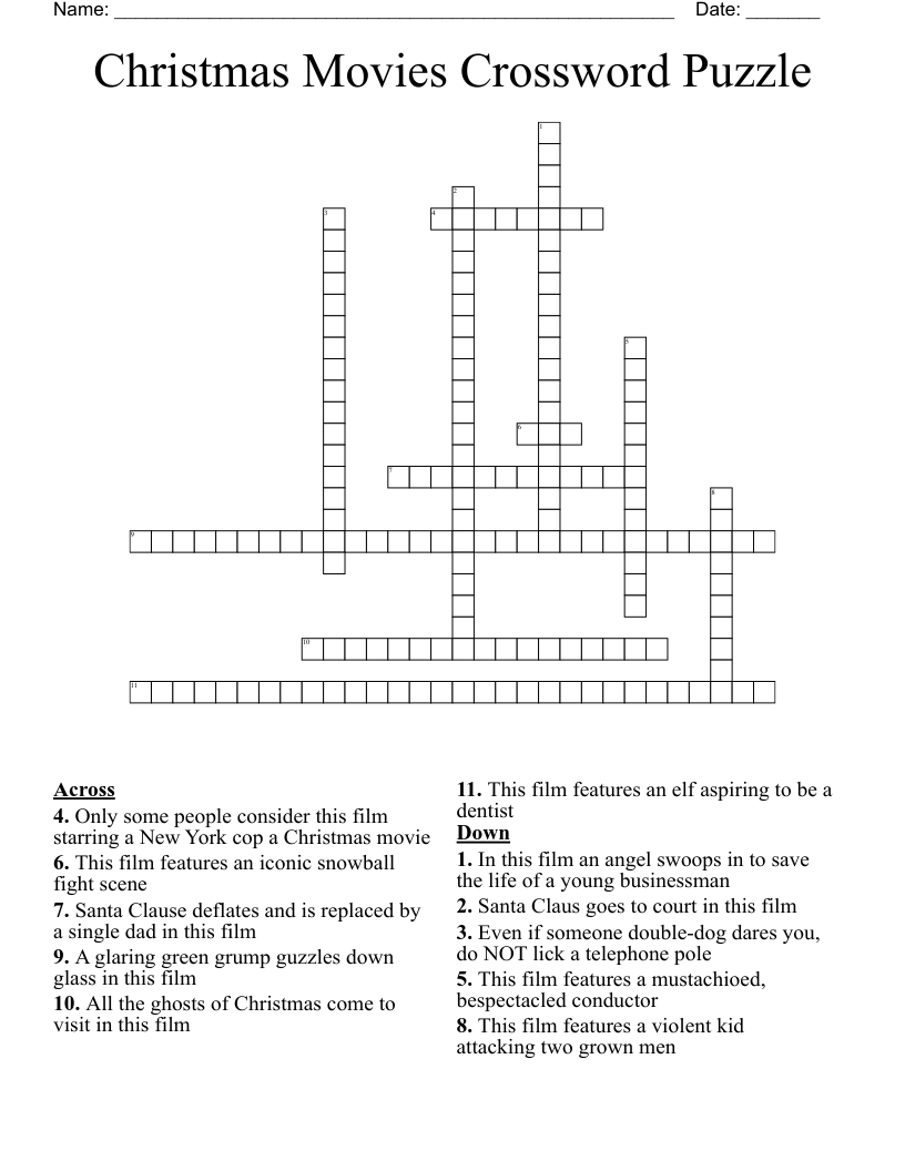 Christmas Movies Crossword Puzzle - Wordmint intended for Feature Of Christmas Crossword