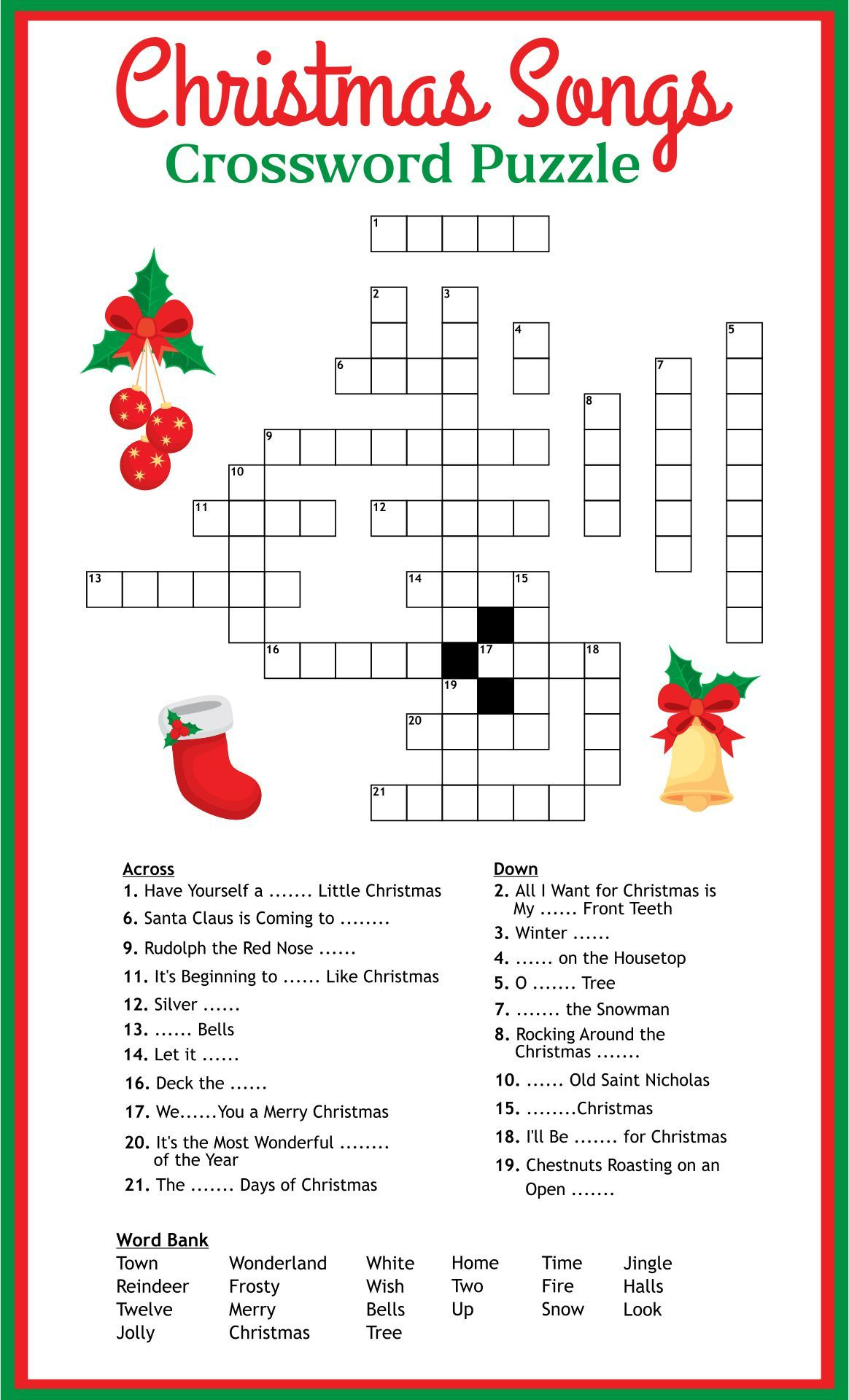 Christmas Song Scramble - 14 Free Pdf Printables | Printablee with A Christmas Song Crossword Clue
