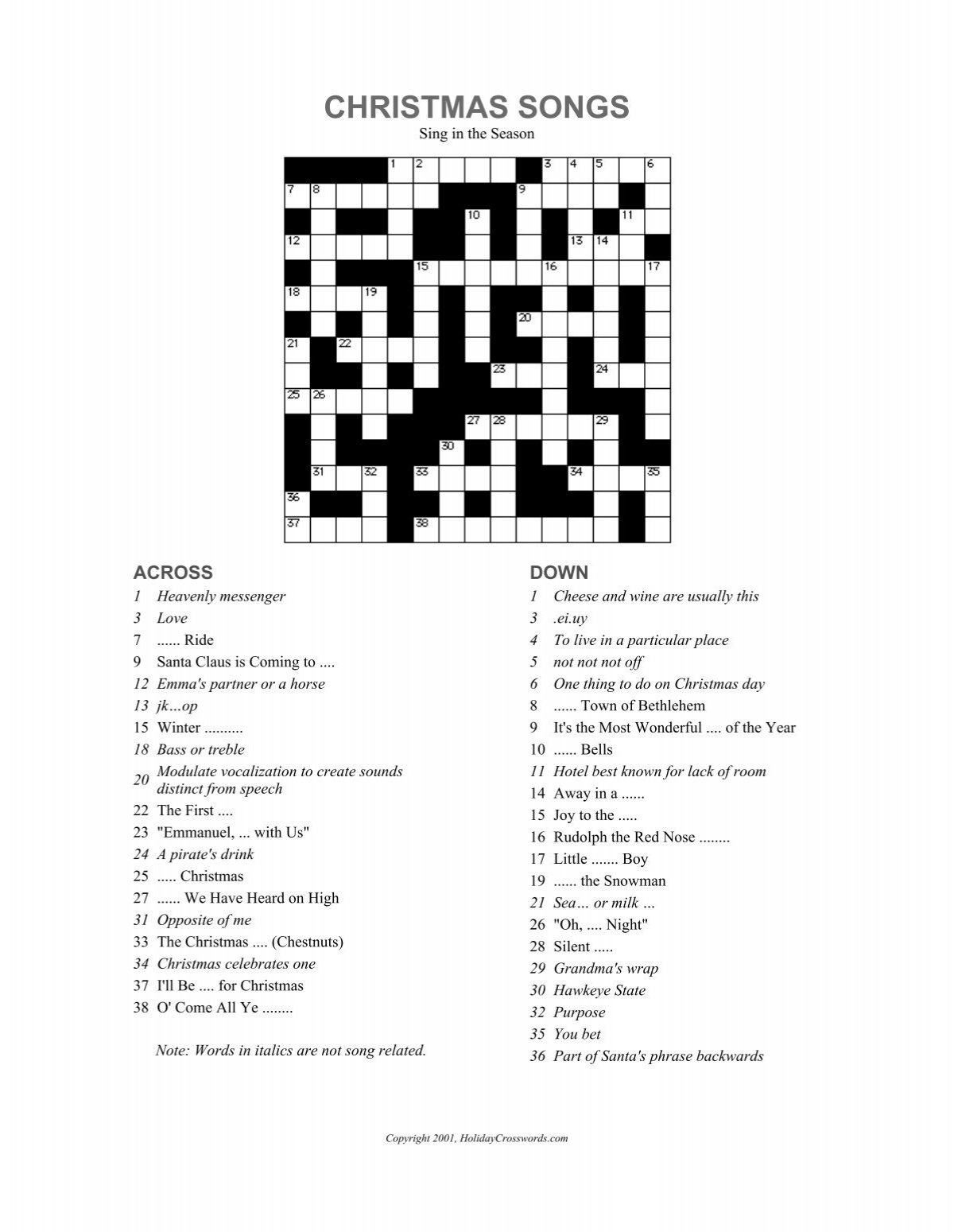 christmas songs crossword puzzle party puzzle newsword for christmas song crossword puzzle Christmas Songs Crossword Puzzle - Party Puzzle - Newsword for Christmas Song Crossword Puzzle