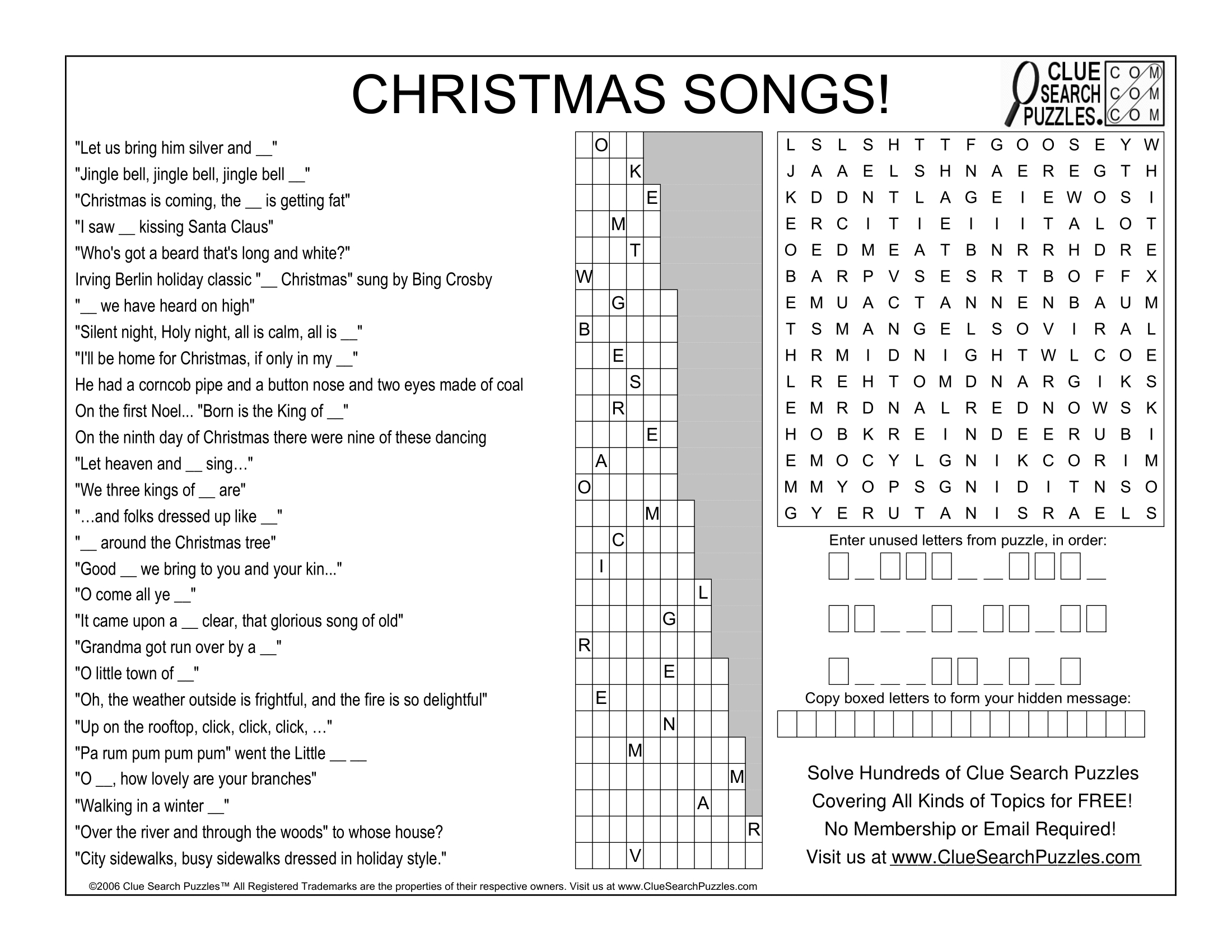 christmas songs trivia quiz with christmas song crossword Christmas Songs Trivia Quiz with Christmas Song Crossword