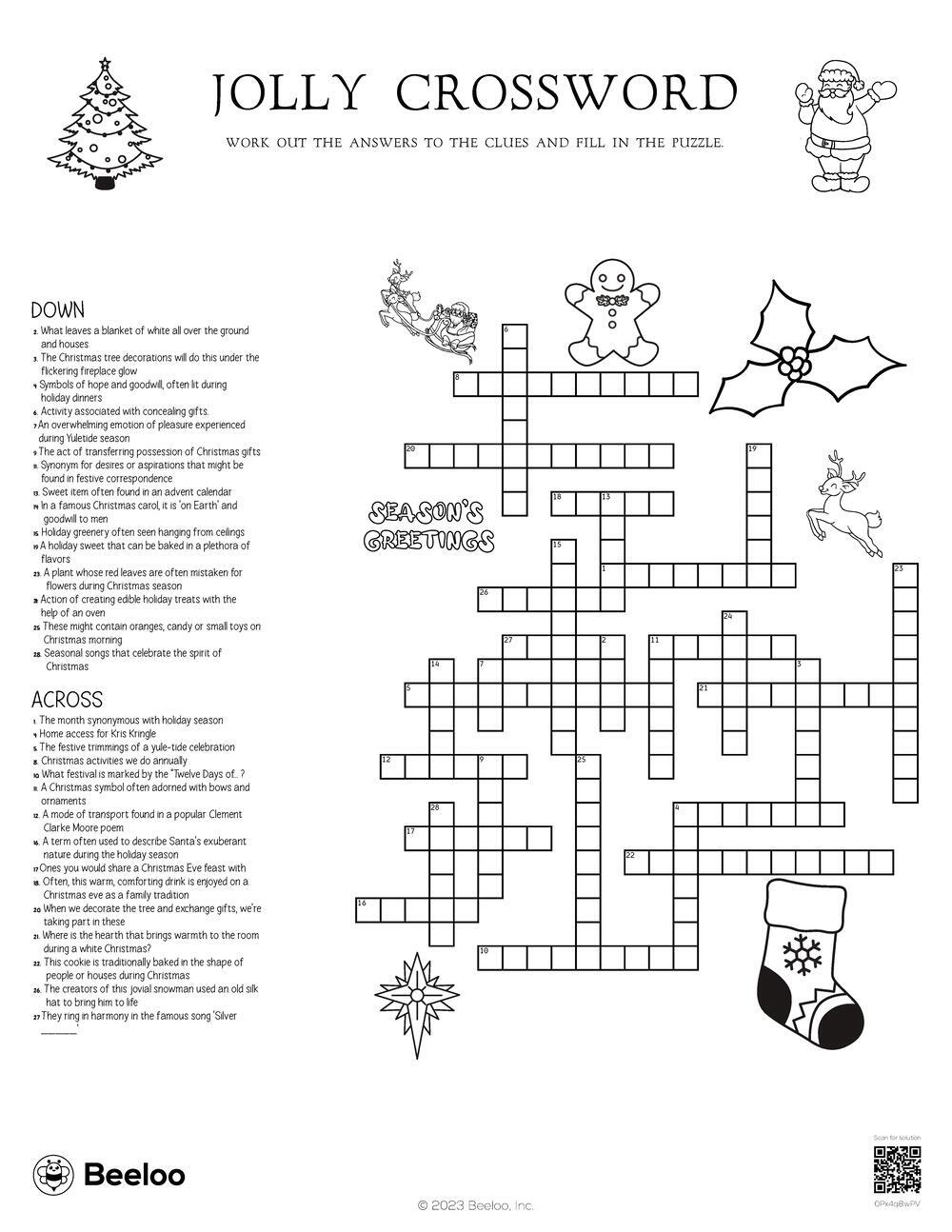 Christmas-Themed Crossword Puzzles • Beeloo Printable Crafts And within He&amp;#039;S Up Each Christmas Crossword Clue