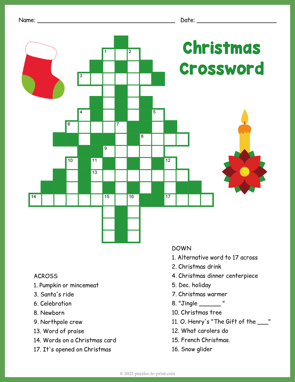 Christmas Tree Crossword in Christmas Tree Crossword Answer Key