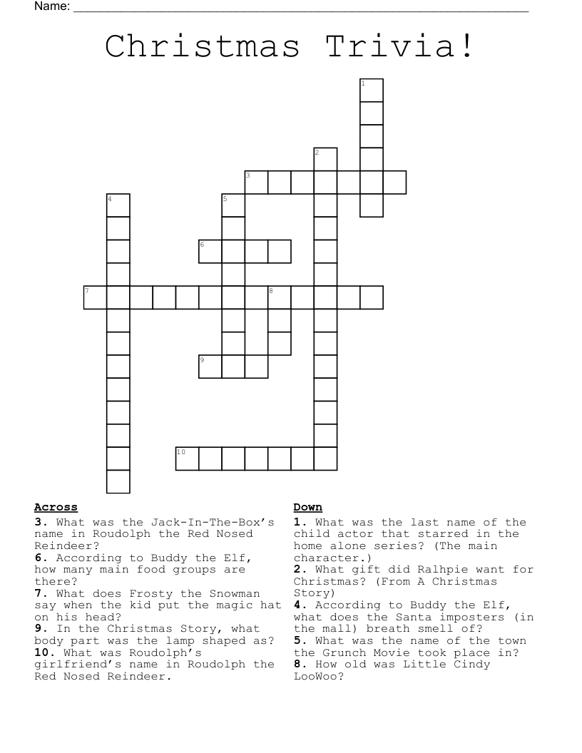 Christmas Trivia! Crossword - Wordmint inside Christmas Trivia Crossword Puzzle