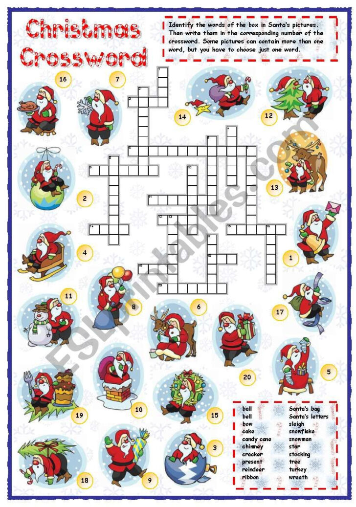 Christmas Crossword Puzzle Esl Christmas Crossword Puzzle Esl