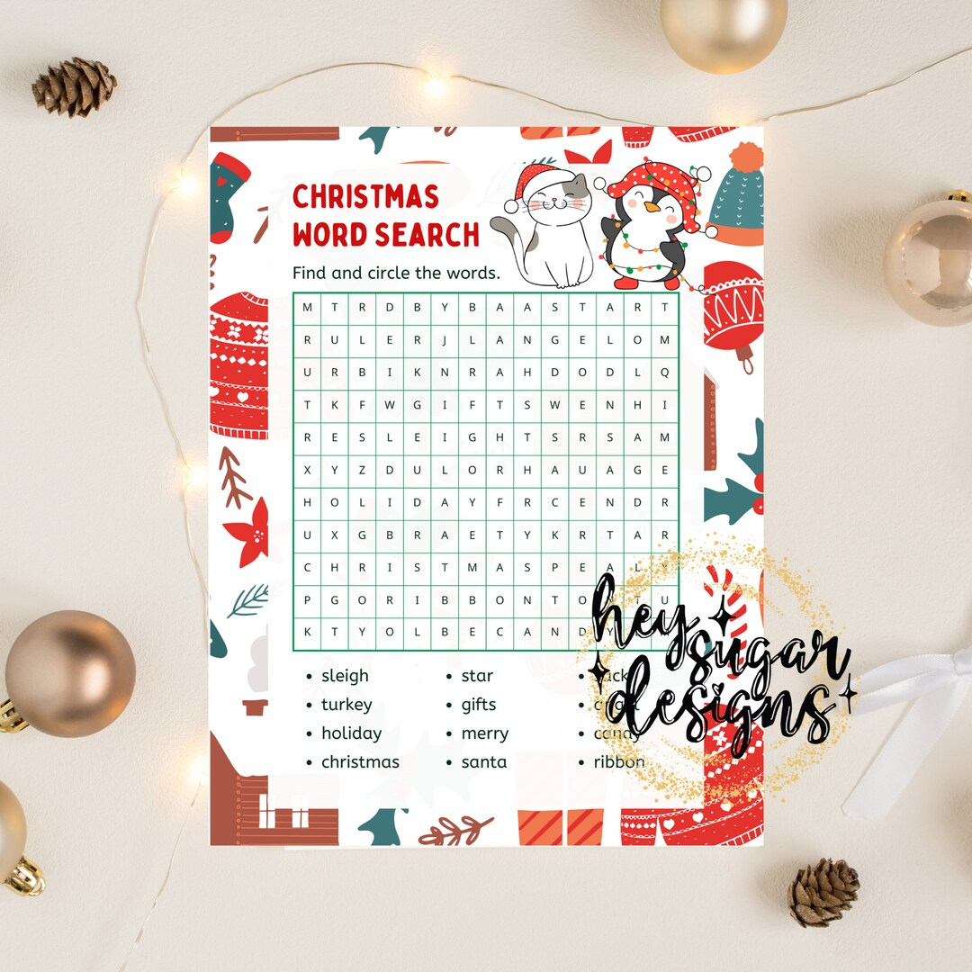 Christmas Word Search, Christmas Game, Printable Game, Puzzle, Cat for Christmas Poem Opener Crossword