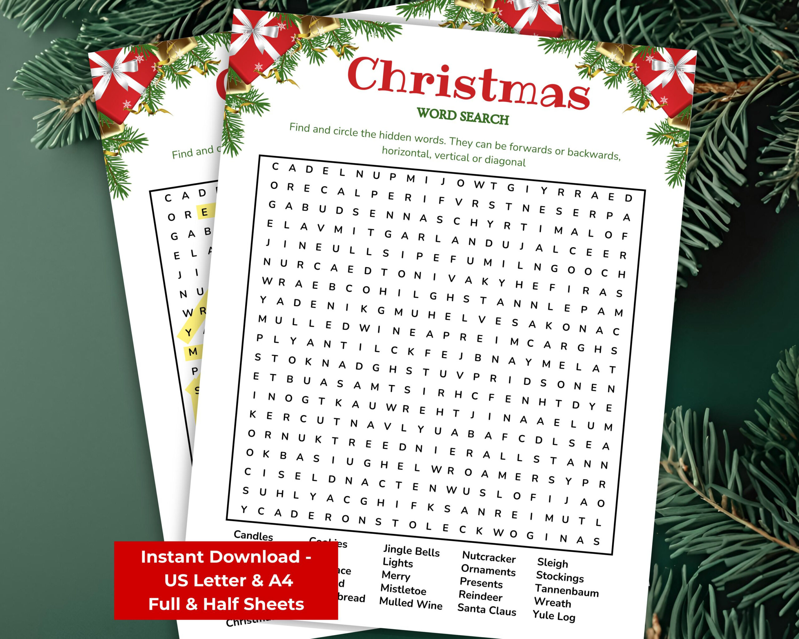 Christmas Word Search Printable For Adults, Sip And Solve, Word in Christmas Themed Pub Crawl Crossword