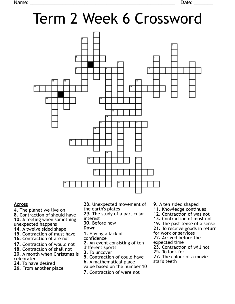 Contractions Crossword - Wordmint within Christmas Contraction Crossword Clue