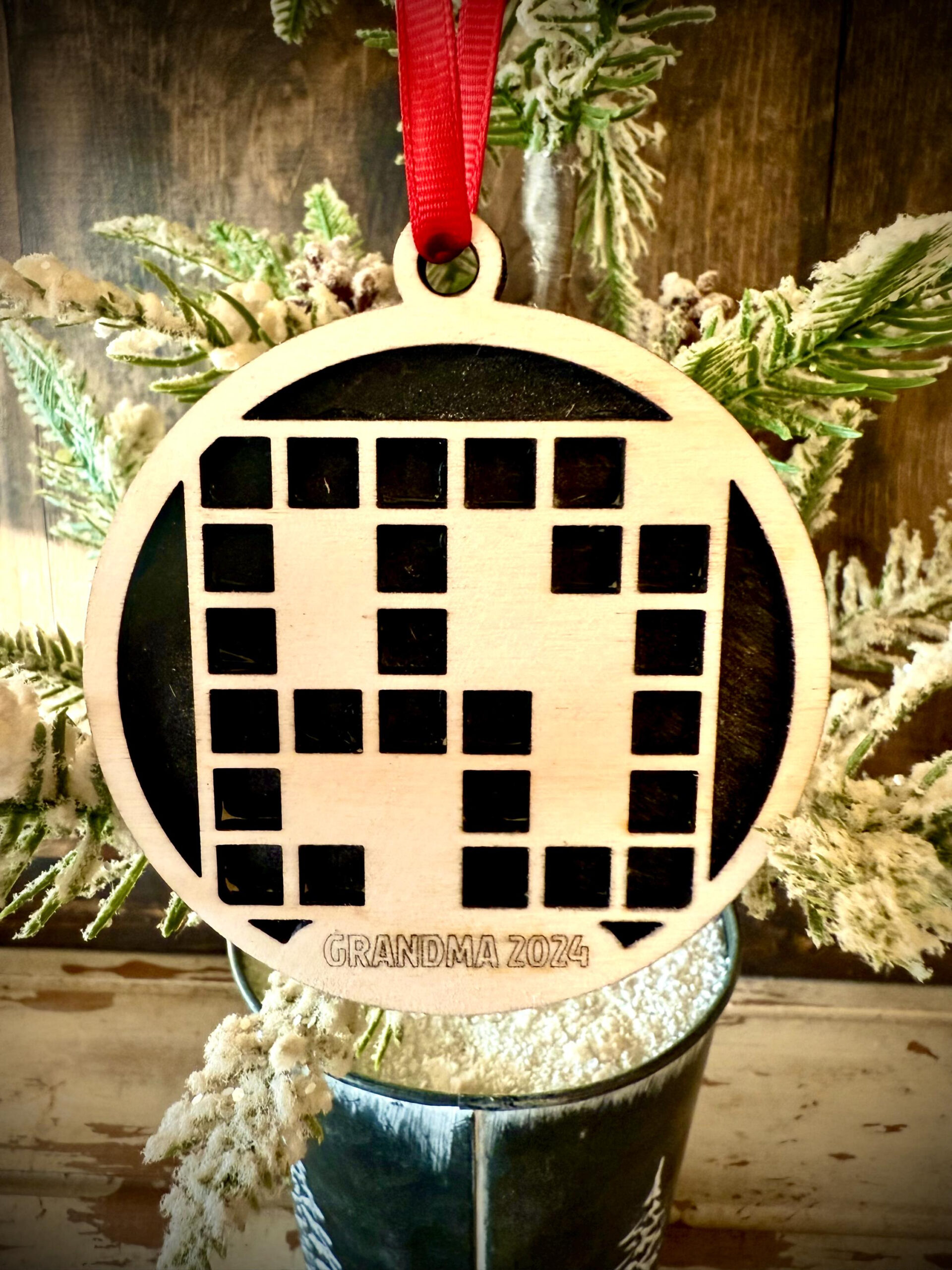 Crossword Puzzle 2-Layer Personalized Laser Cut Wood Christmas with Christmas Tree Decoration Nyt Crossword