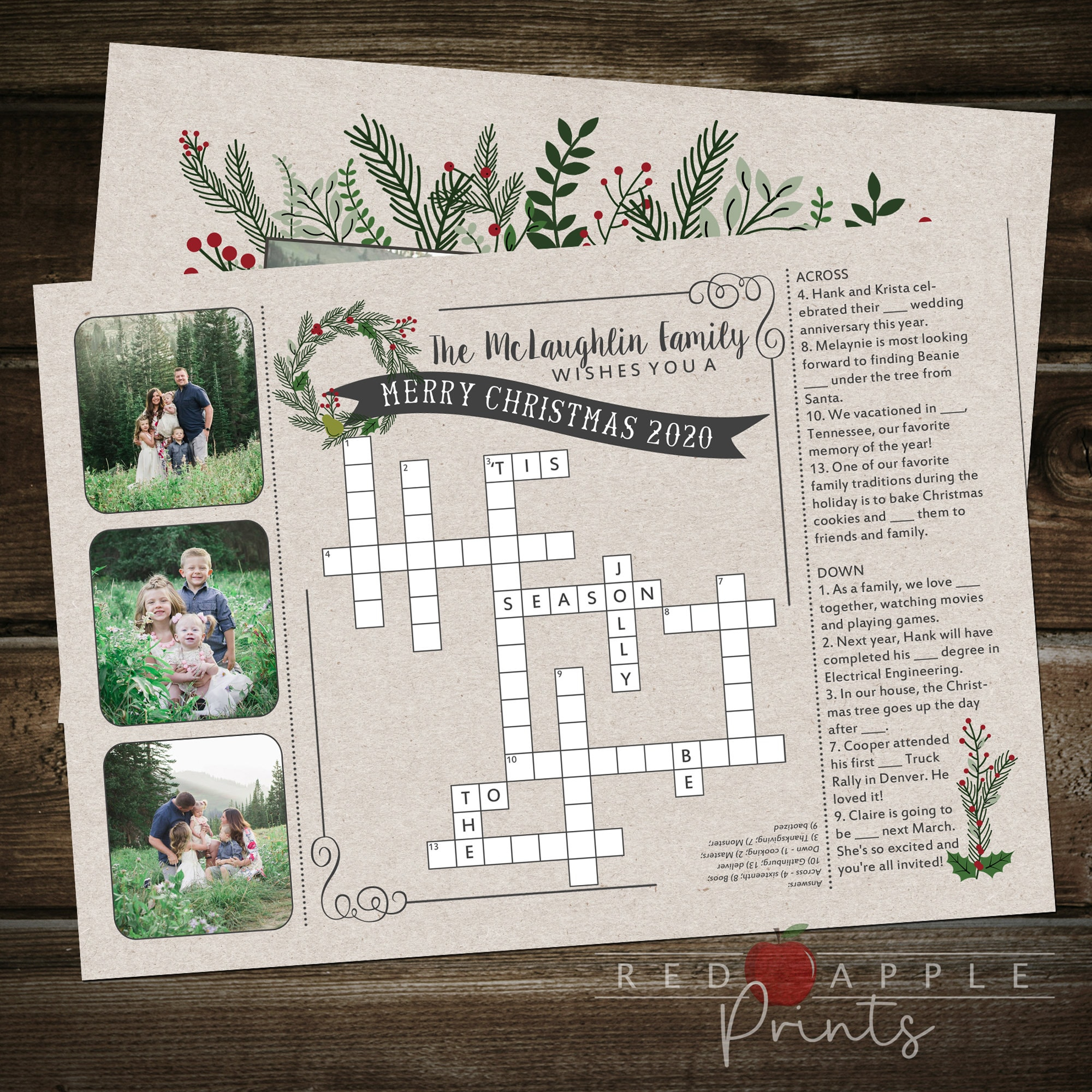 Crossword Puzzle Christmas Card - Etsy intended for Words On A Christmas Card Crossword