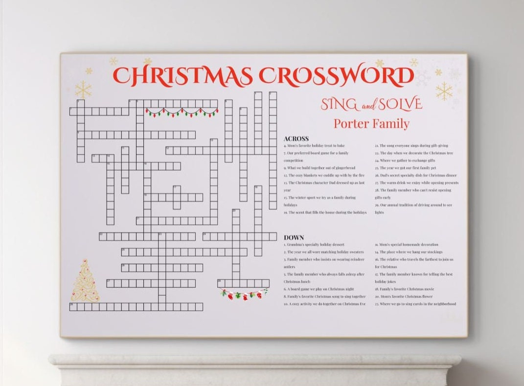 Custom Christmas Crossword Puzzle: Giant Family Game (Digital intended for Christmas Tree Choice Crossword Clue