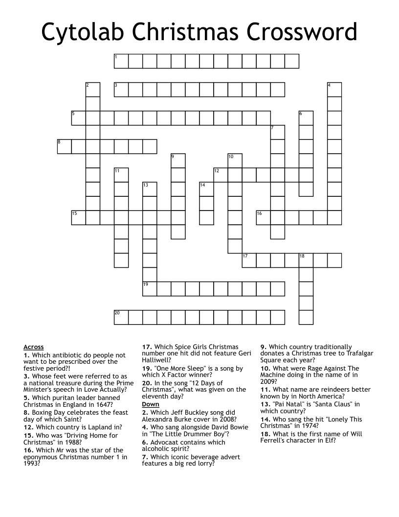 Cytolab Christmas Crossword - Wordmint with Feature of Christmas Crossword