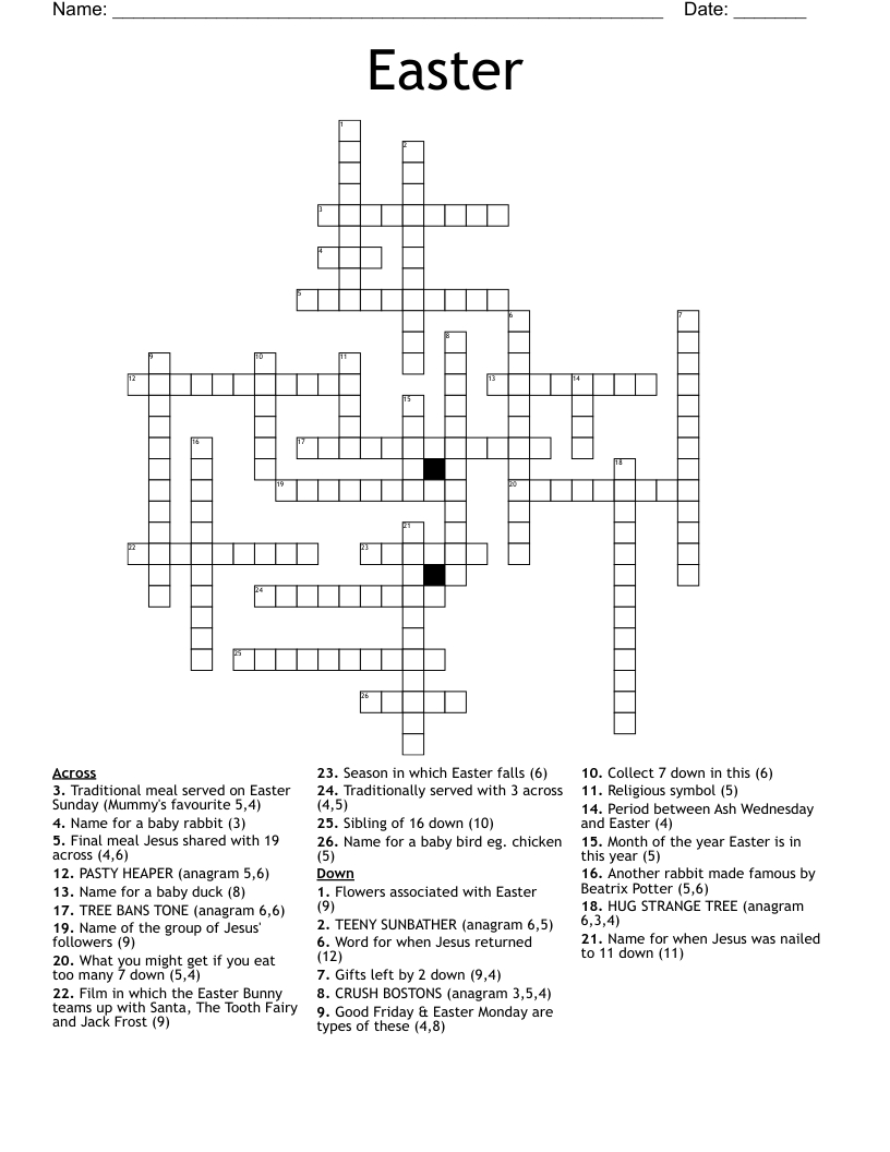 Easter Crossword - Wordmint with regard to Christmas or Easter For Example Crossword Clue