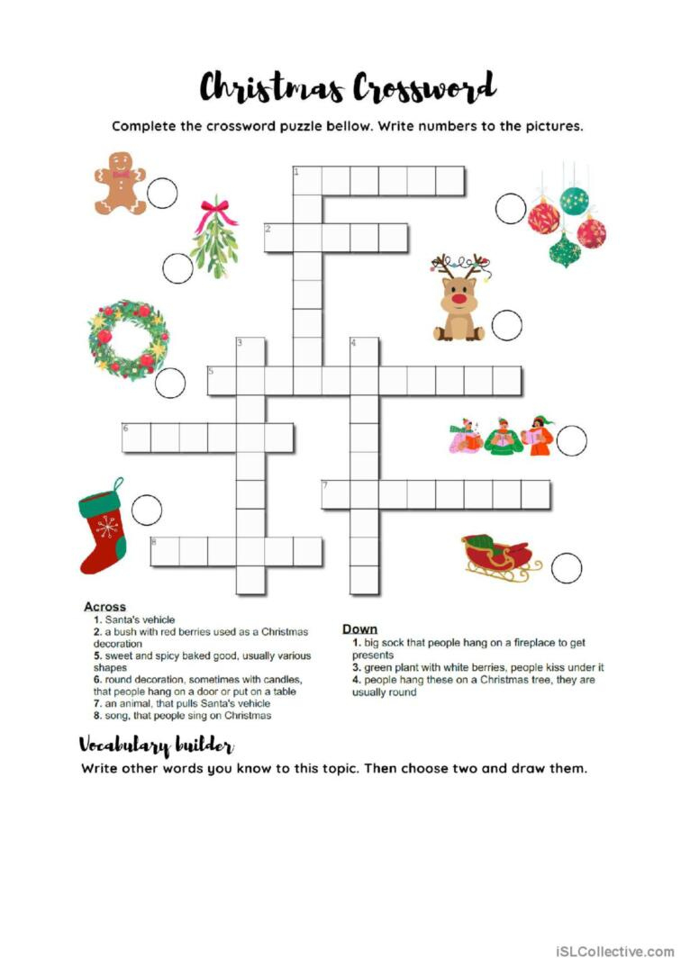 Easy Christmas Crossword A1-A…: English Esl Worksheets Pdf &amp;amp; Doc pertaining to Easy Christmas Crossword Puzzle