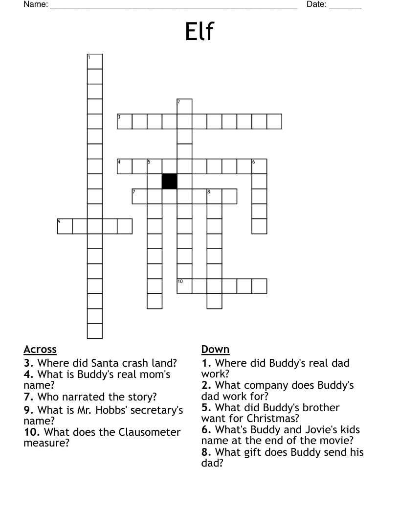 Elf Crossword - Wordmint pertaining to Christmas Elf Crossword Answers