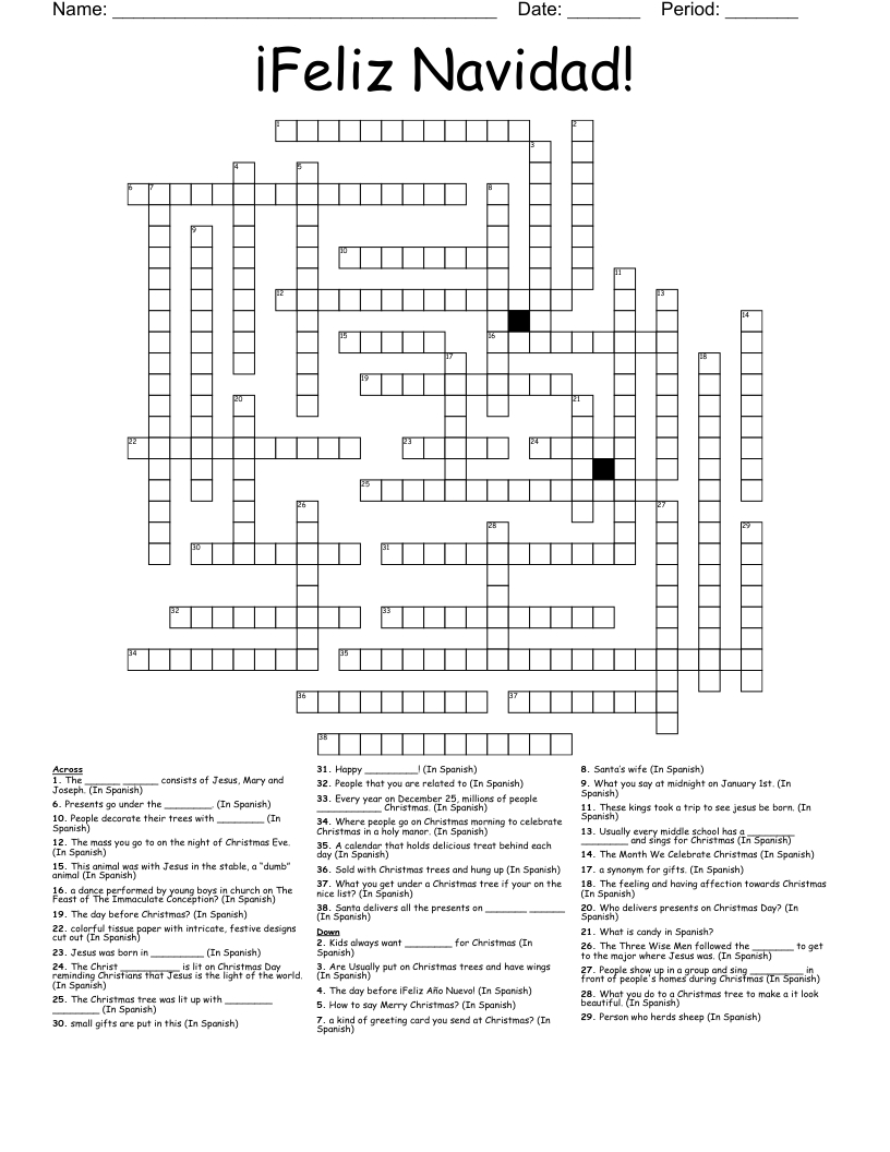 Feliz Navidad! Crossword - Wordmint in Spanish Christmas Crossword Puzzle