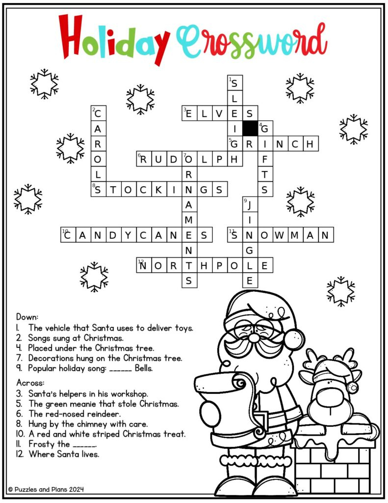 Free Holiday Crossword Printable To Print - Puzzlesandplans within Free Christmas Season Crossword