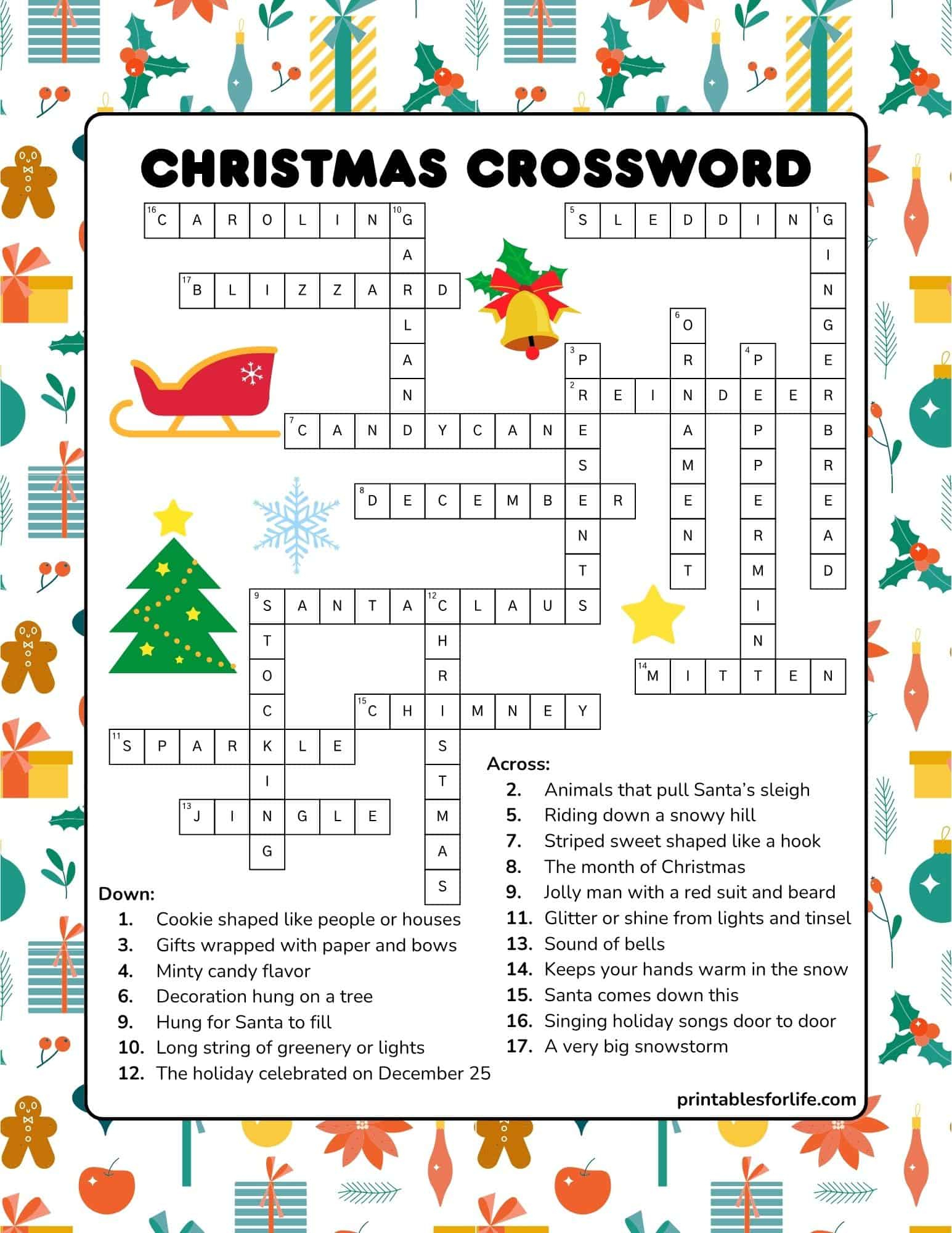 Free Printable Christmas Crossword Puzzle For Kids inside Like Christmas Lights Crossword