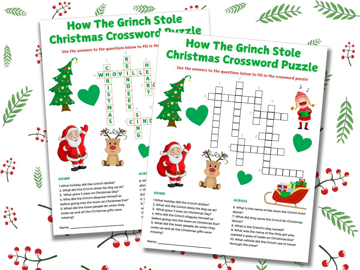 Free Printable The Grinch Word Games with How the Grinch Stole Christmas Crossword Puzzle Answer Key