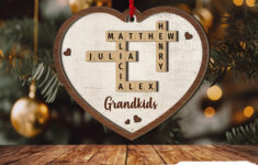 Grandkids Crossword Puzzle Art Personalized Heart Shaped 2-Layer within Shapes of Many Christmas Ornaments Crossword