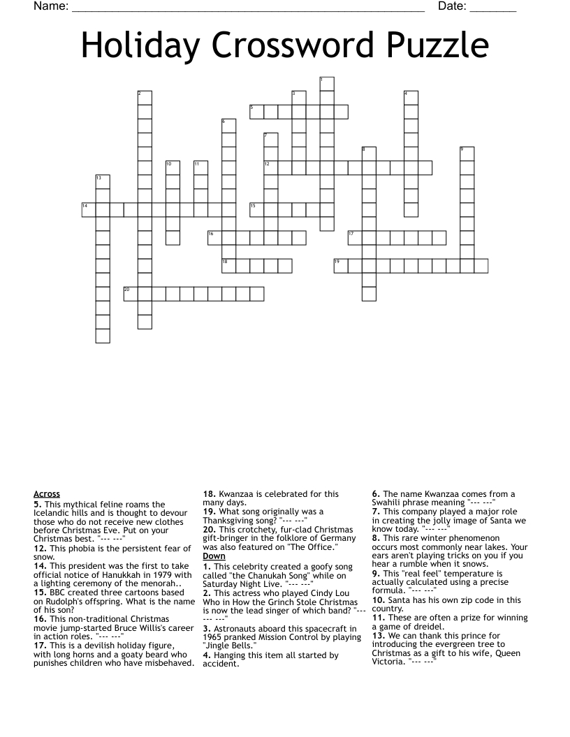 holiday crossword puzzle wordmint throughout blue christmas singer crossword Holiday Crossword Puzzle - Wordmint throughout Blue Christmas Singer Crossword