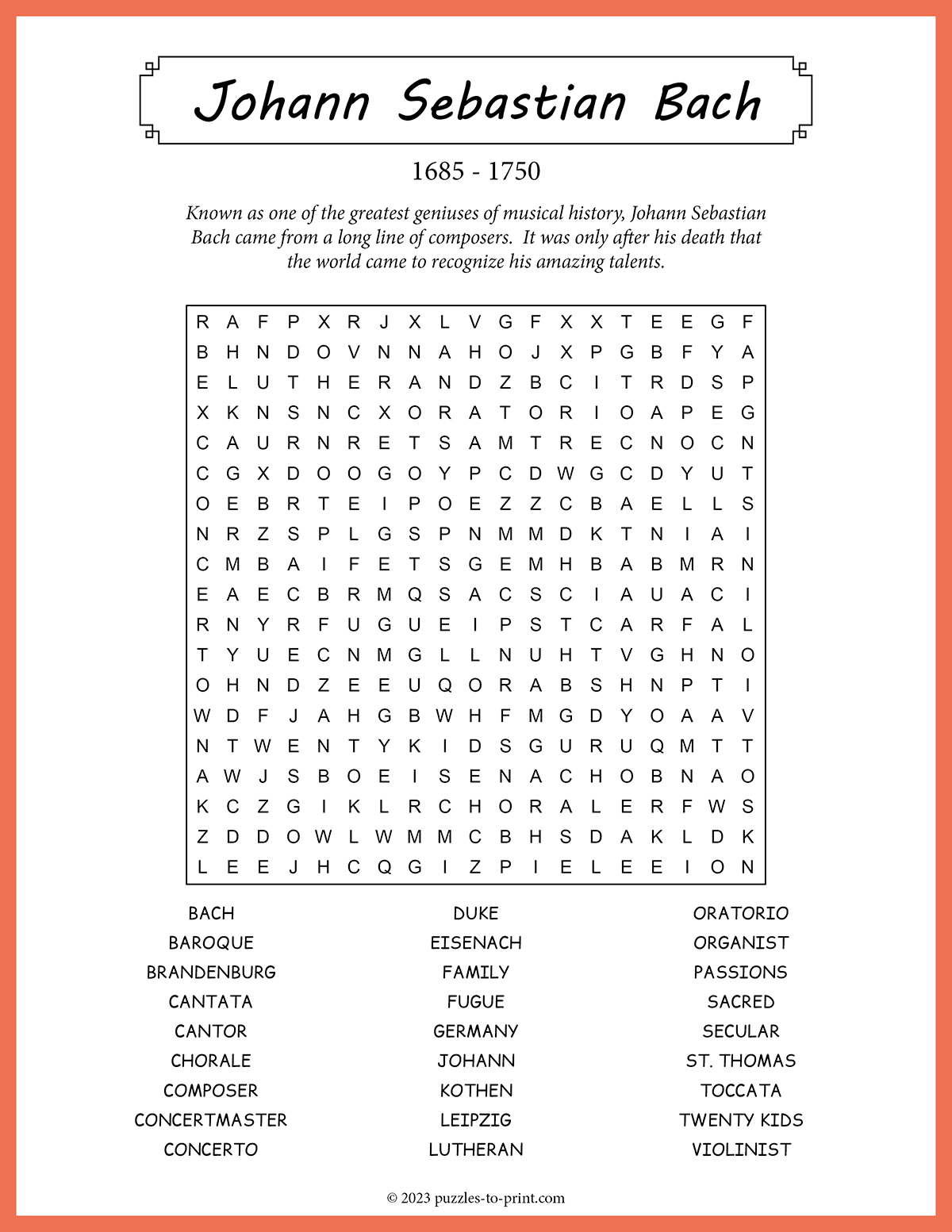 johann sebastian bach word search throughout bach039s christmas crossword Johann Sebastian Bach Word Search throughout Bach's Christmas Crossword
