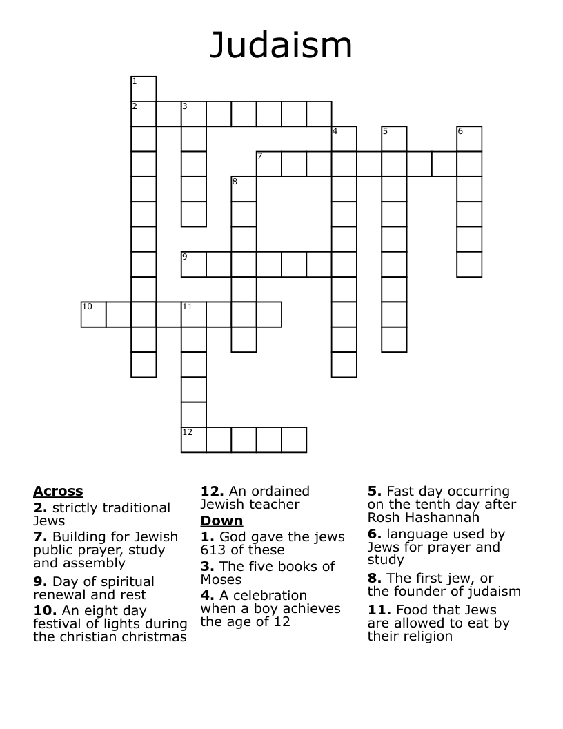Judaism Crossword - Wordmint regarding Christmas Eve Cuisine For Jews Crossword