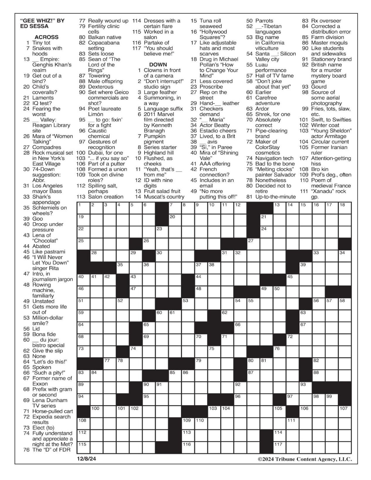 la times crossword dec 8 2024 crosswords yakimaherald for christmas party la times crossword clue La Times Crossword: Dec. 8, 2024 | Crosswords | Yakimaherald for Christmas Party La Times Crossword Clue