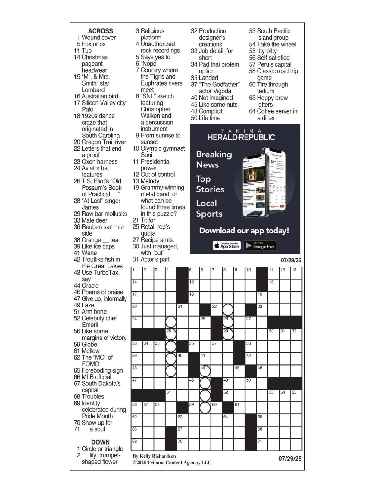 la times crossword july 29 2025 crosswords yakimaherald with regard to christmas pageant headwear crossword clue La Times Crossword: July 29, 2025 | Crosswords | Yakimaherald with regard to Christmas Pageant Headwear Crossword Clue