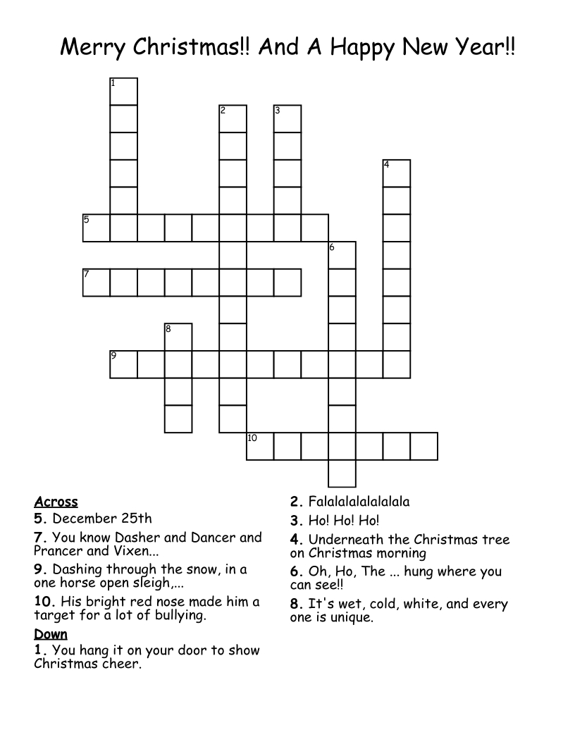 Merry Christmas!! And A Happy New Year!! Crossword - Wordmint within Christmas Crossword Middle School
