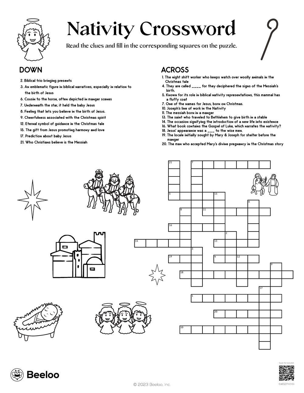 Nativity-Themed Crossword Puzzles • Beeloo Printable Crafts And with Christian Christmas Crossword Puzzle Printable