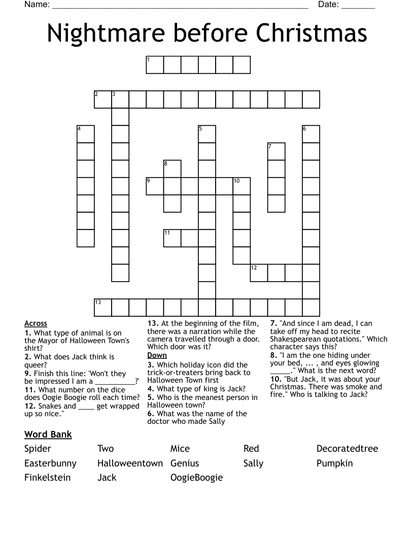 nightmare before christmas crossword wordmint with regard to the night before christmas crossword clue Nightmare Before Christmas Crossword - Wordmint with regard to The Night Before Christmas Crossword Clue