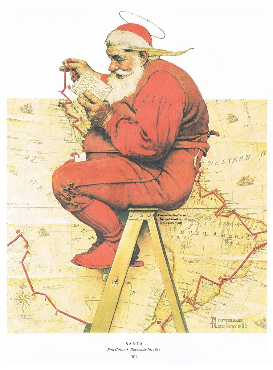 Norman Rockwell Print &amp;quot;Santa Claus Plans His Trip&amp;quot; Christmas intended for Santa&amp;amp;#039;s Route on Christmas Eve Nyt Crossword