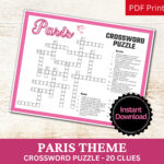 Paris Crossword Puzzle Printable Game, Fun Travel Theme Birthday Within Christmas In Paris Crossword